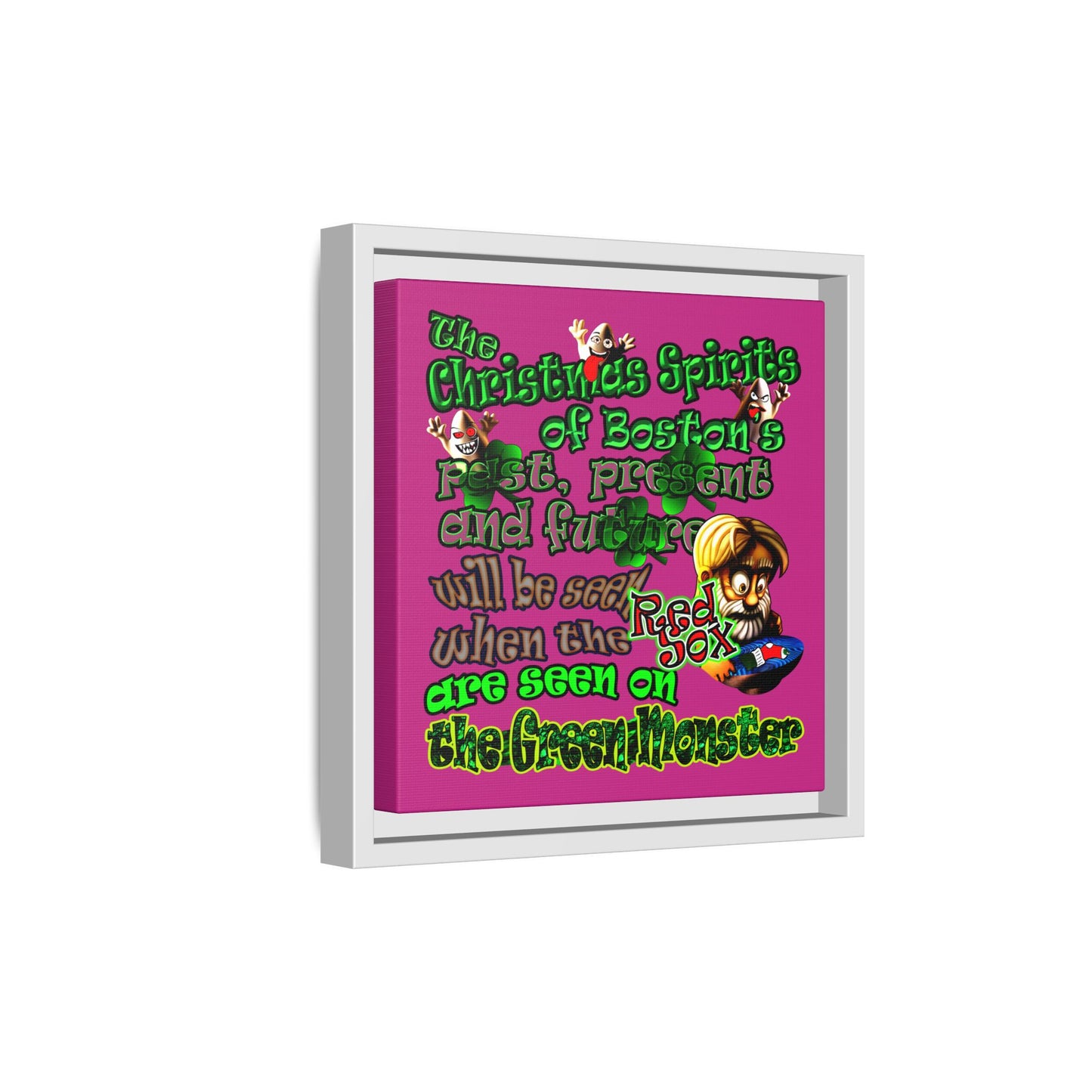 christmas spirits of boston - framed canvas art (pink)