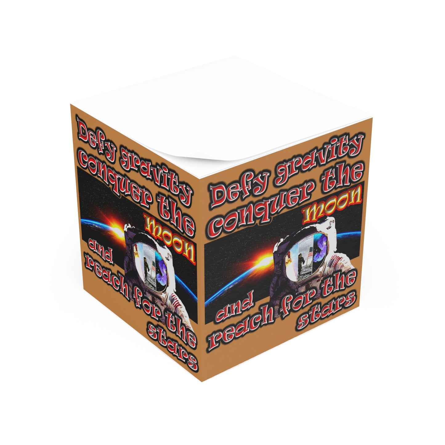 defy conquer reach - note cube (light brown)