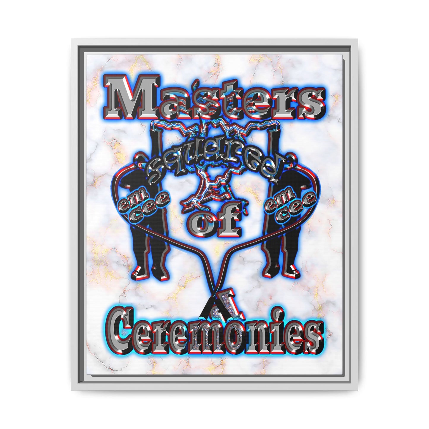 em cee squared - framed canvas art (white marble)