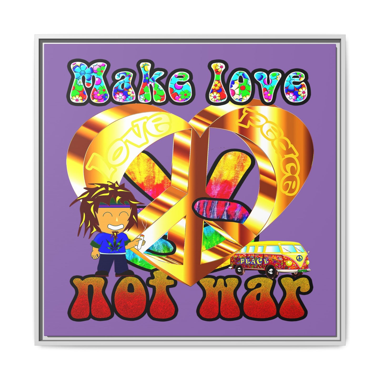 love peace - framed canvas art (light purple)