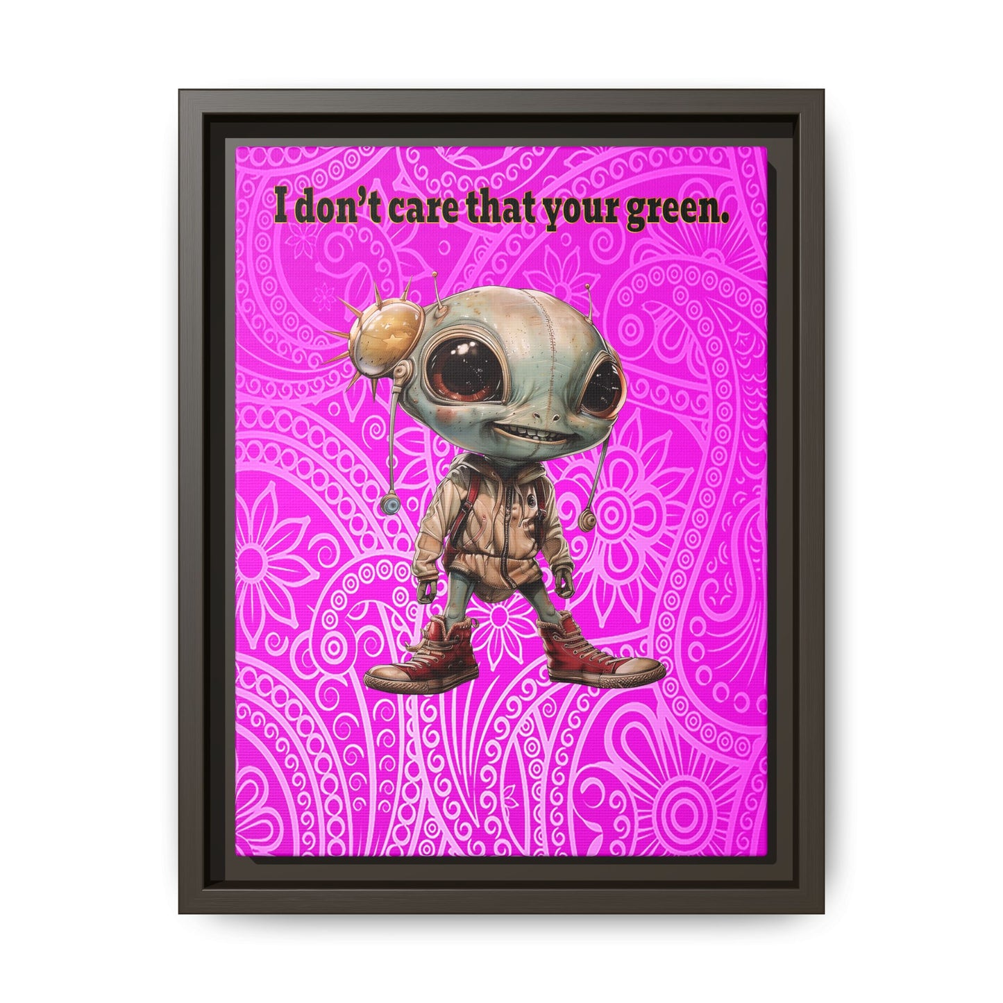 I don't care that your green - framed canvas art (pink swirl)