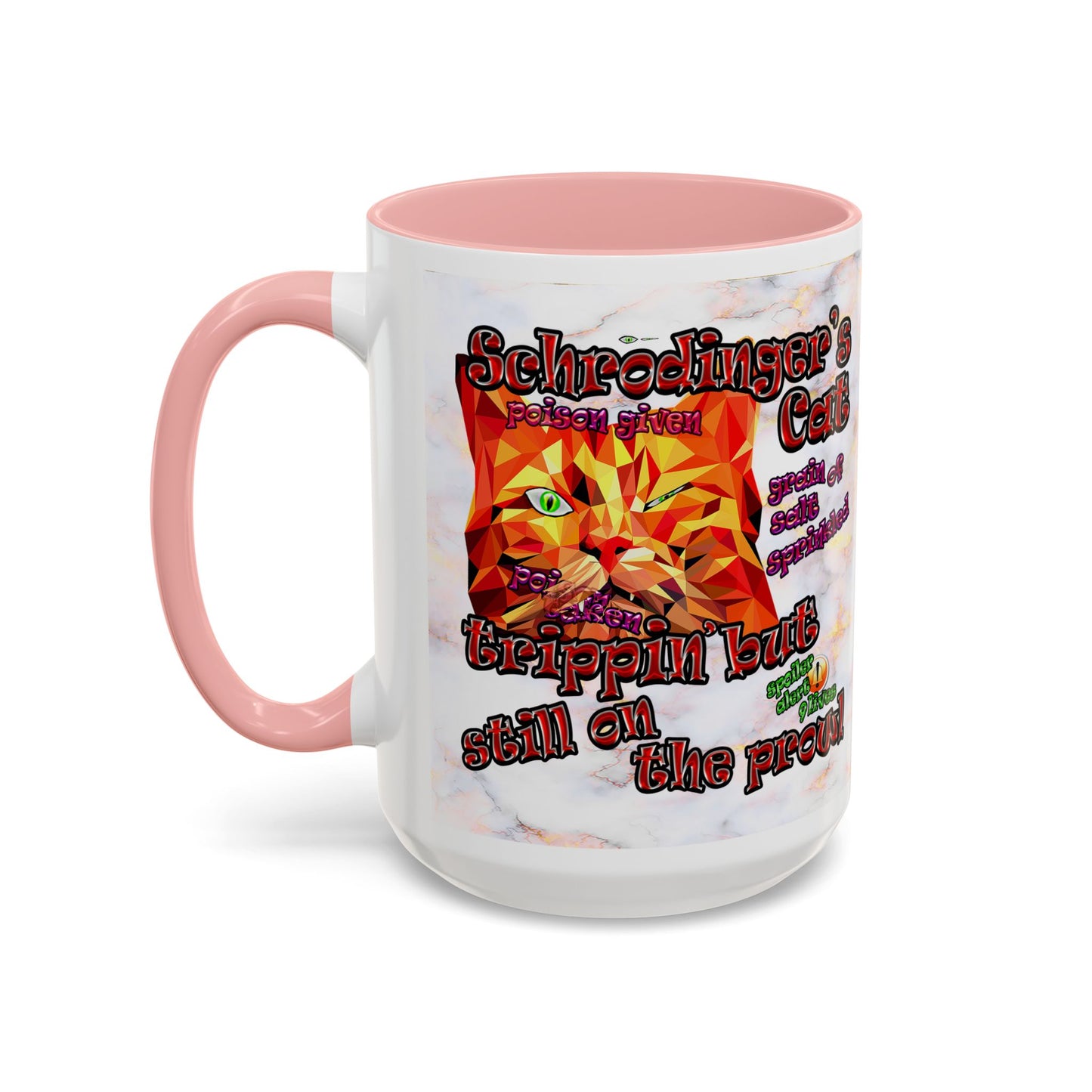 schrodinger's cat - Accent Mug (white marble)