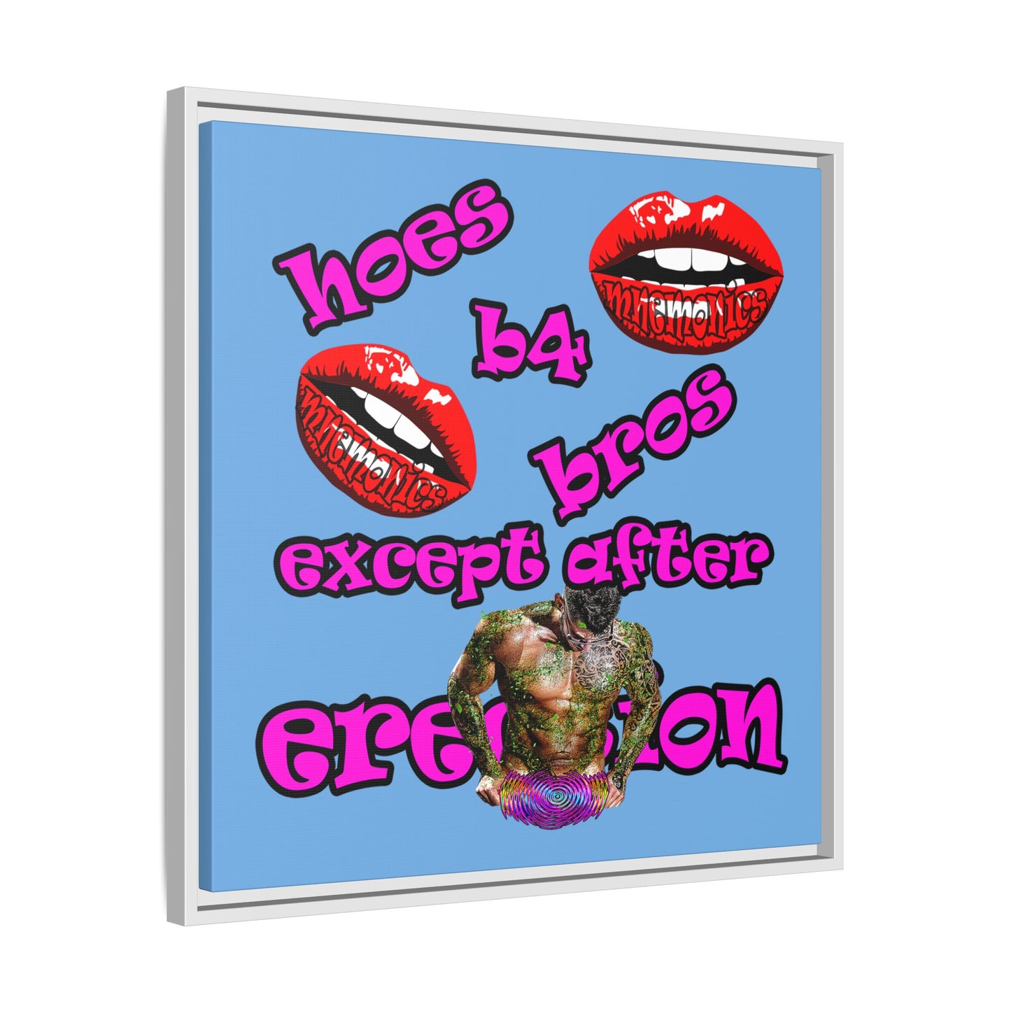 hoes b4 bros - framed canvas art (light blue)