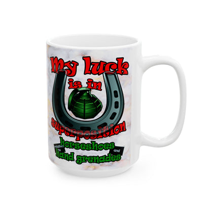 my luck - White Mug (white marble)