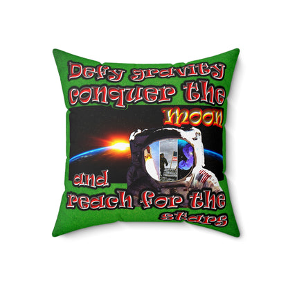 defy conquer reach - Spun Polyester Square Pillow - (green turf)