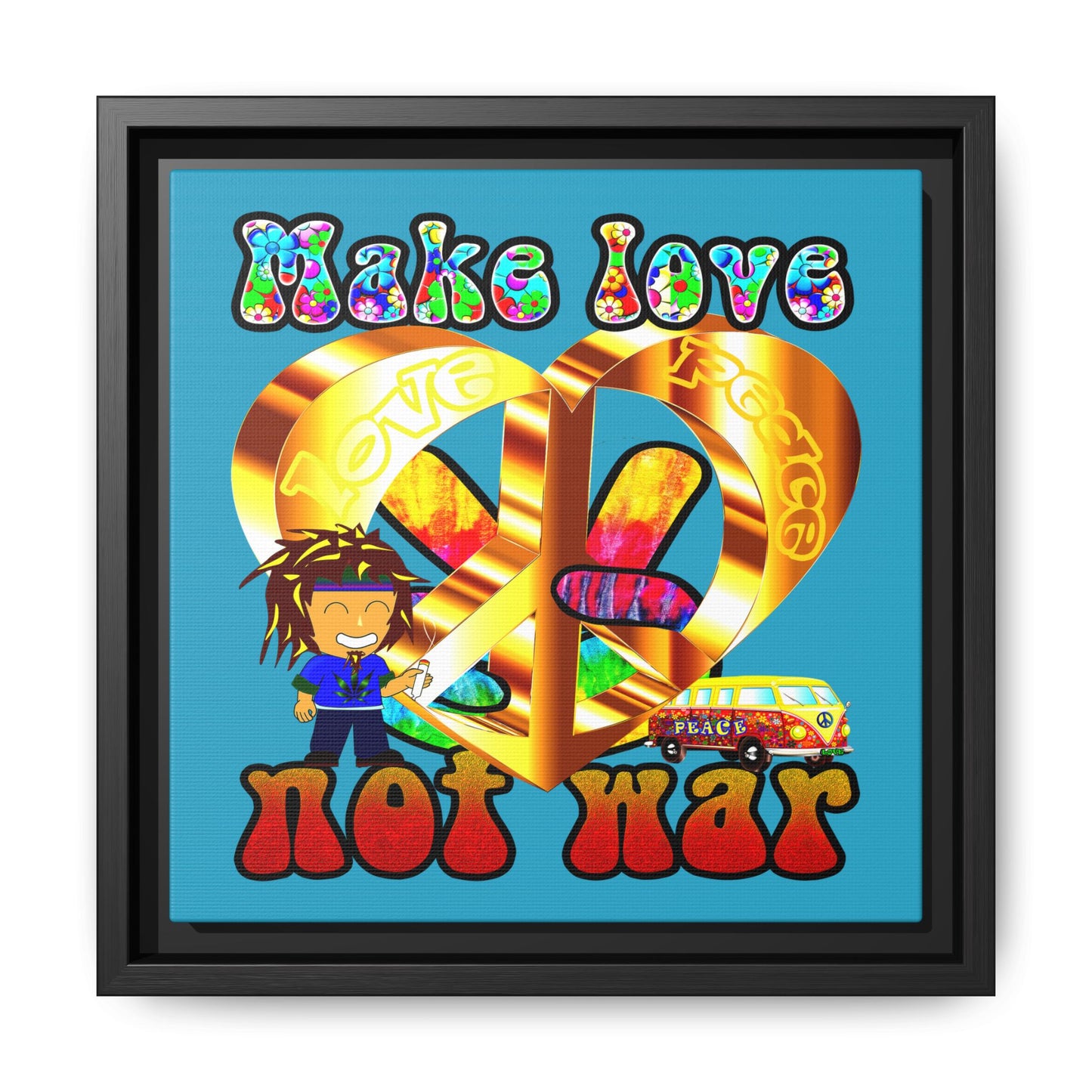 love peace - framed canvas art (turquoise)