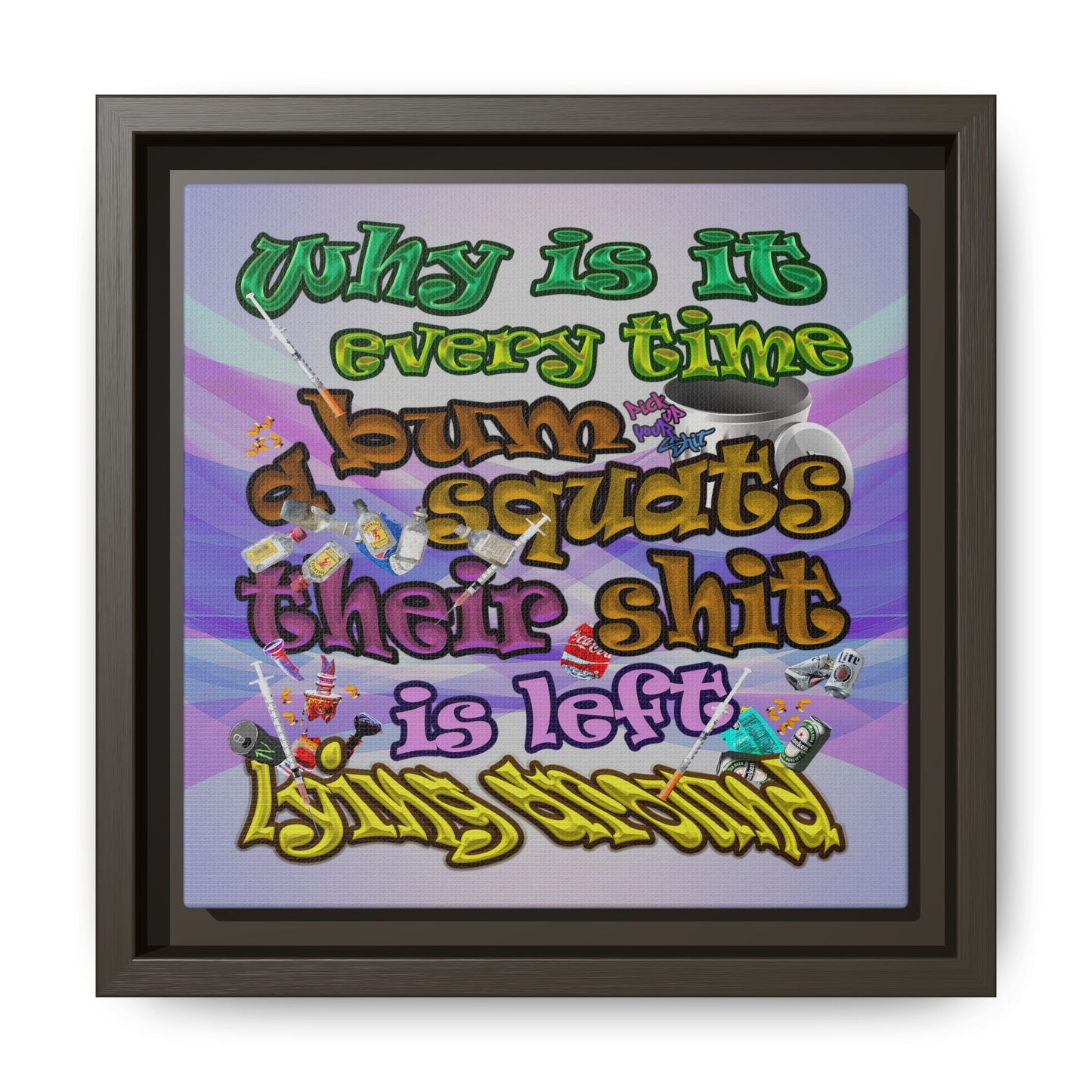 the bum's shit - framed canvas art (light blue-pink wave)