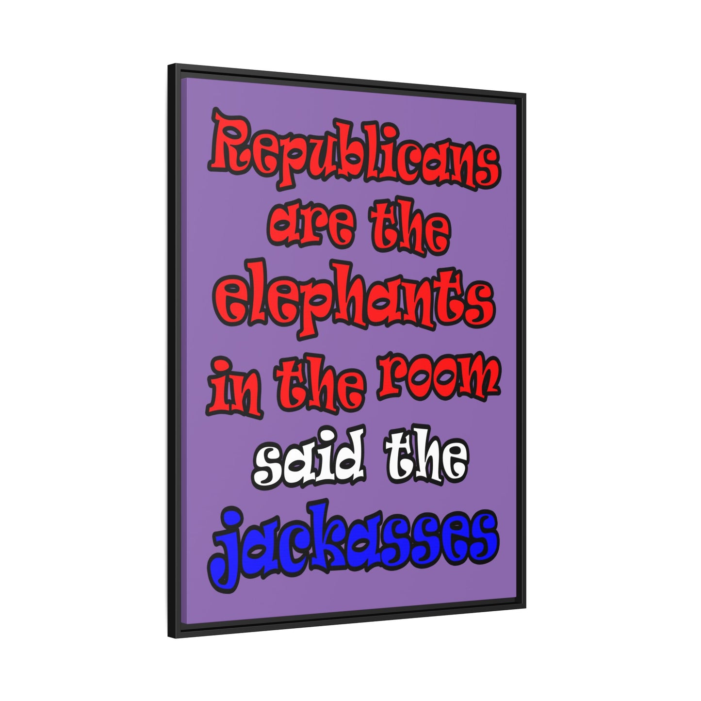 donkeys and elephants - framed canvas art (light purple)