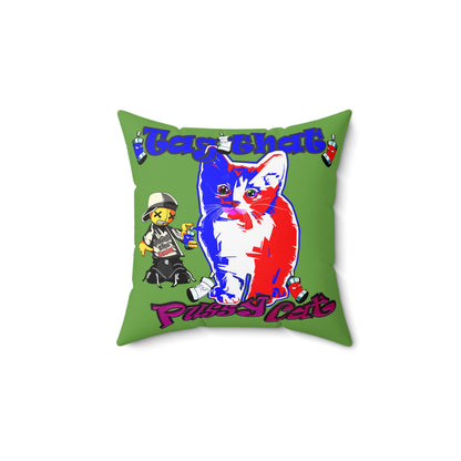tag that - Spun Polyester Square Pillow - (green)
