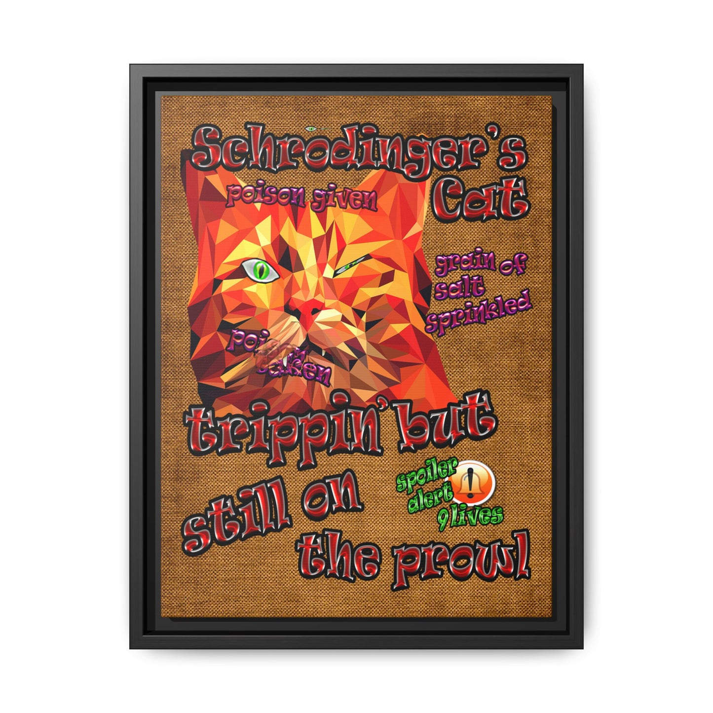 schrodinger's cat - framed canvas art (brown papyrus)