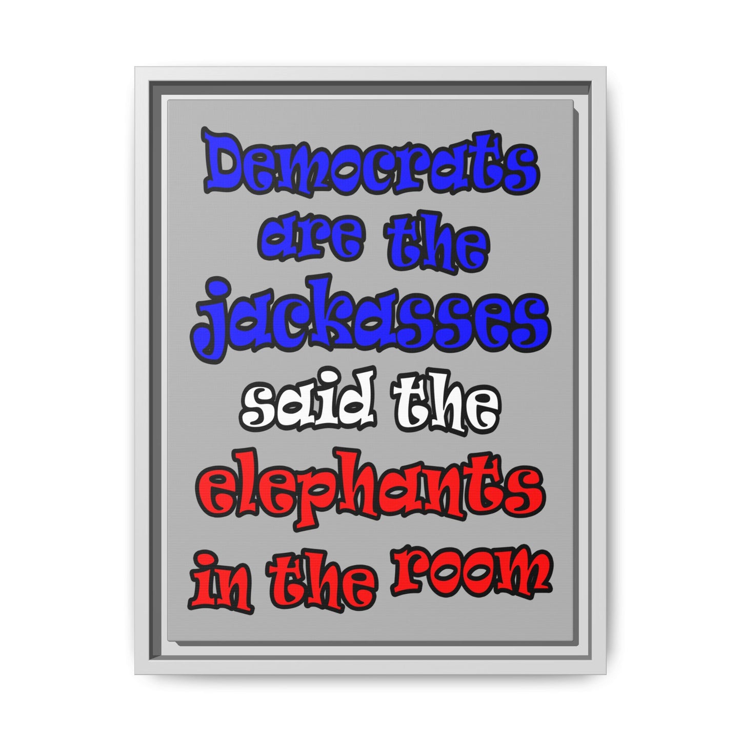 donkeys and elephants - framed canvas art (light grey)