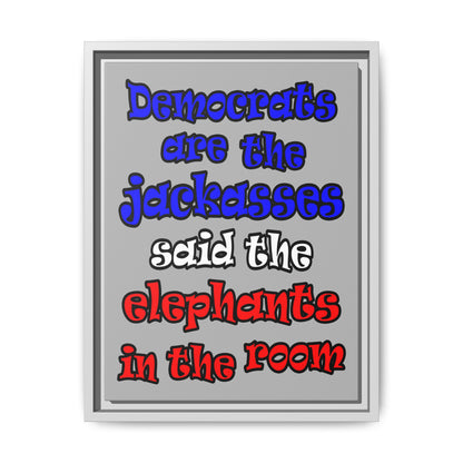 donkeys and elephants - framed canvas art (light grey)