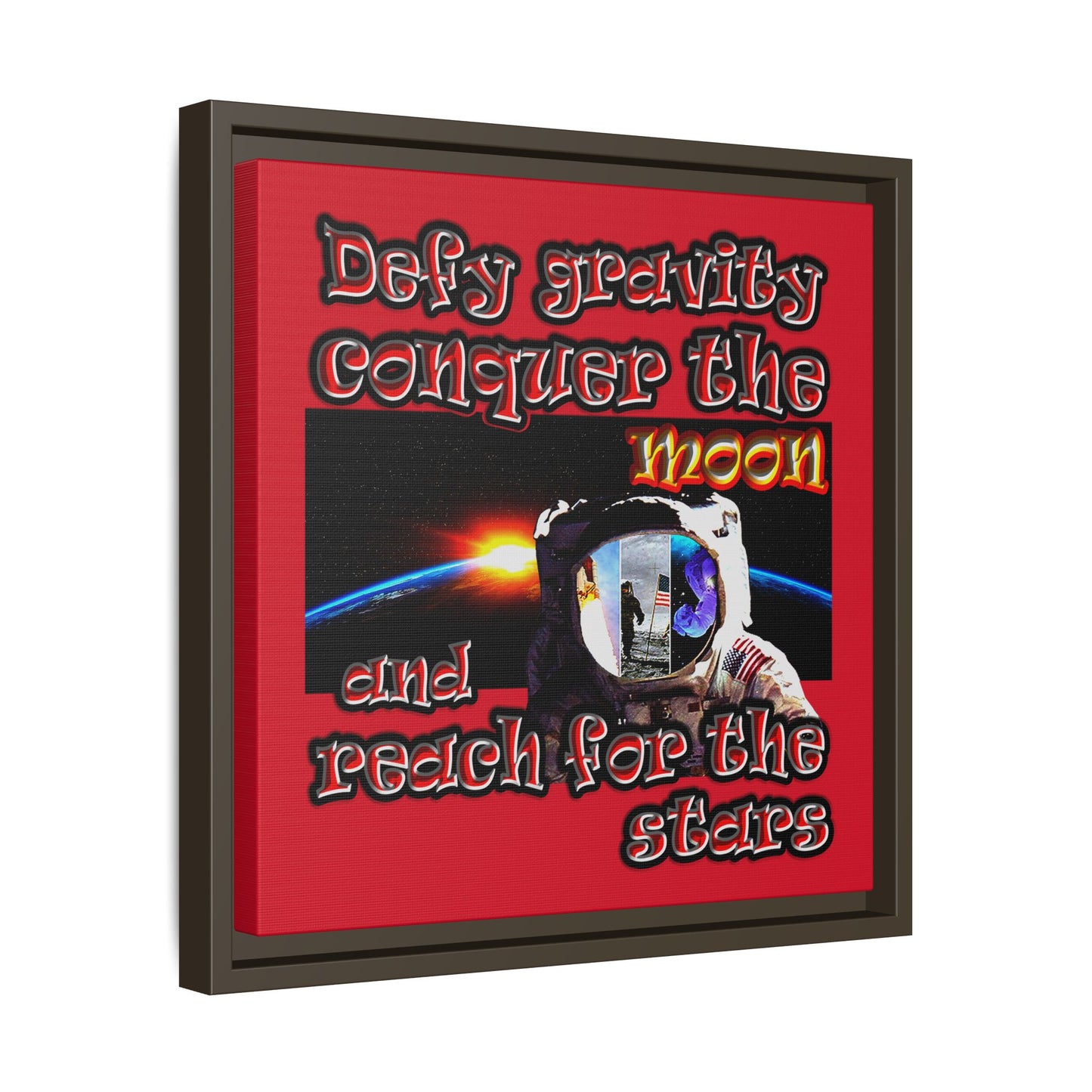 defy conquer reach - framed canvas art (dark red)