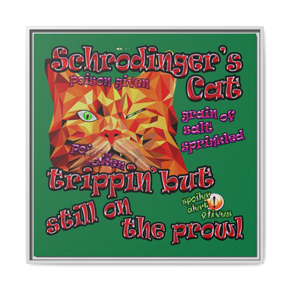 schrodinger's cat - framed canvas art (dark green)