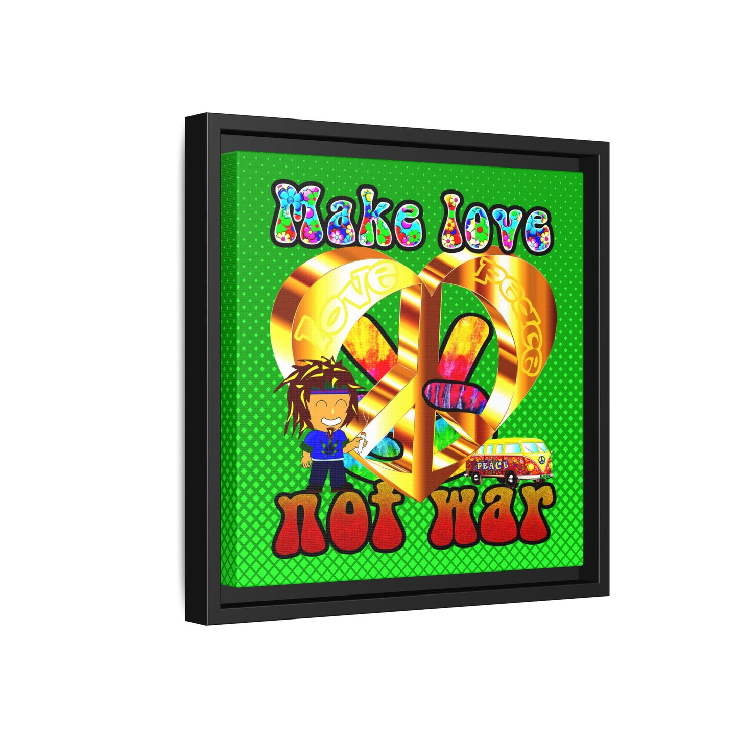 love peace - framed canvas art (logo green)