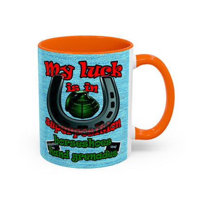 my luck - Accent Mug (faded dark blue)