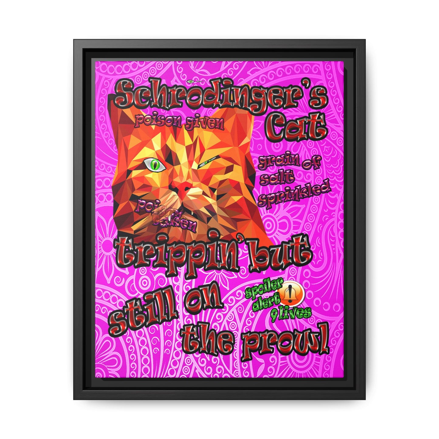 schrodinger's cat - framed canvas art (pink swirl)