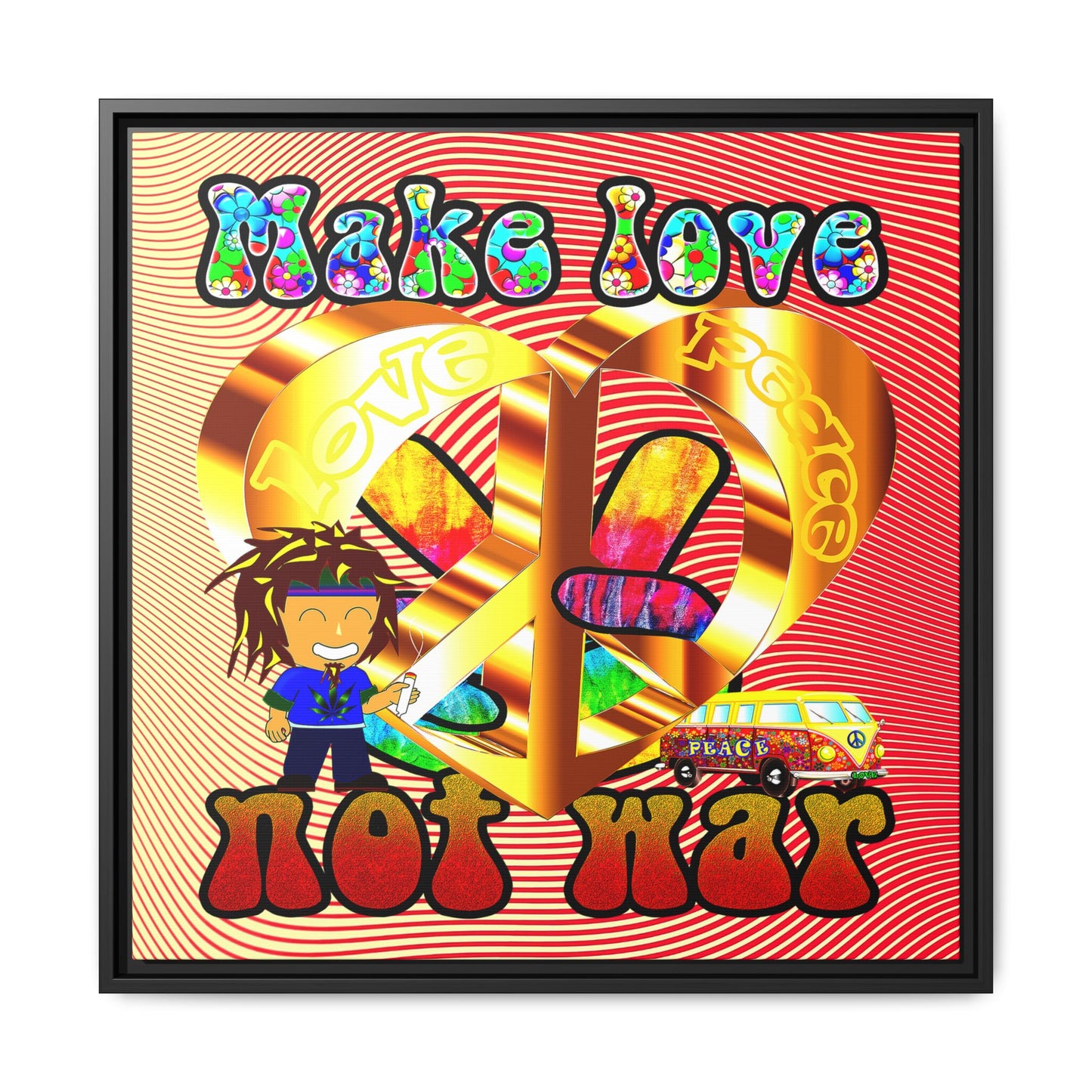 love peace - framed canvas art (yellow-orange wave)