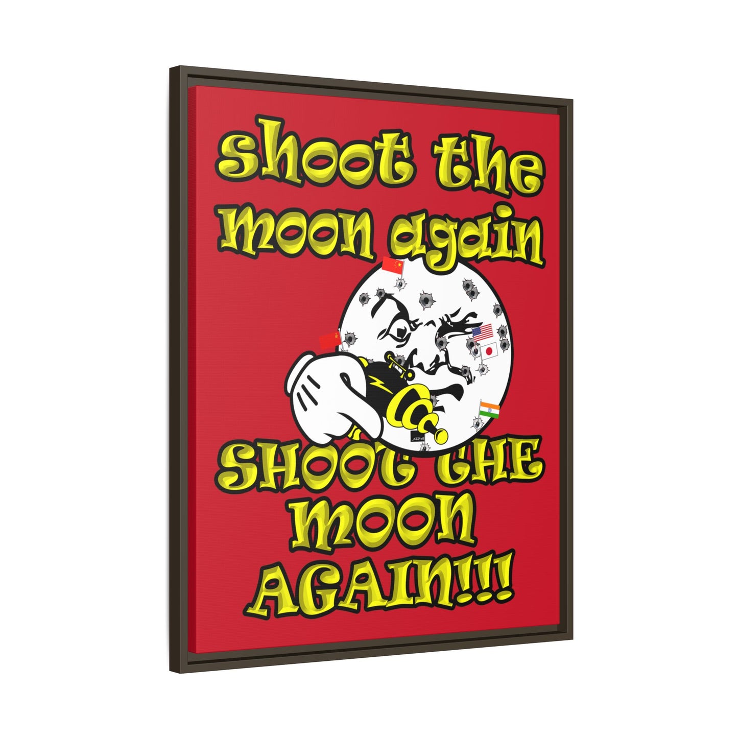 shoot the moon again - framed canvas art (dark red)