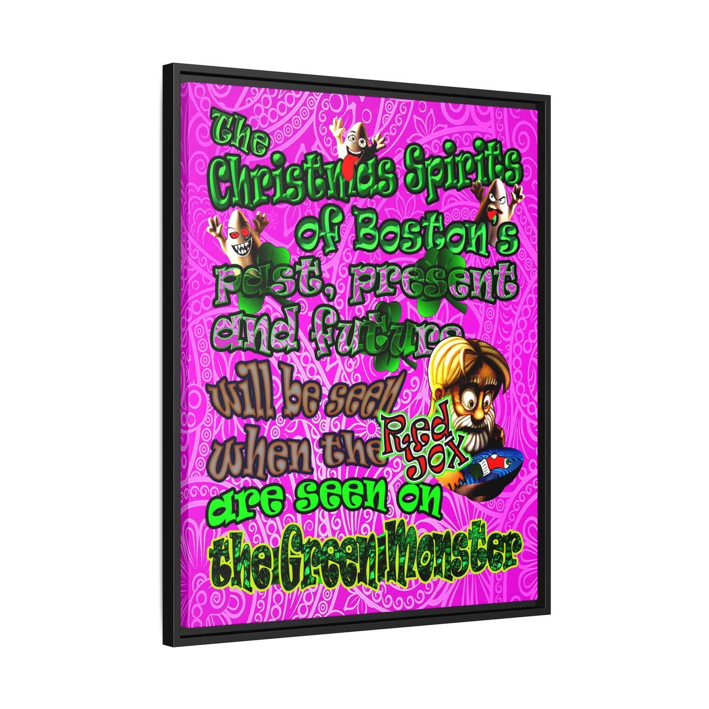 christmas spirits of boston - framed canvas art (pink swirl)