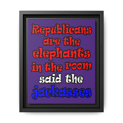 donkeys and elephants - framed canvas art (purple)