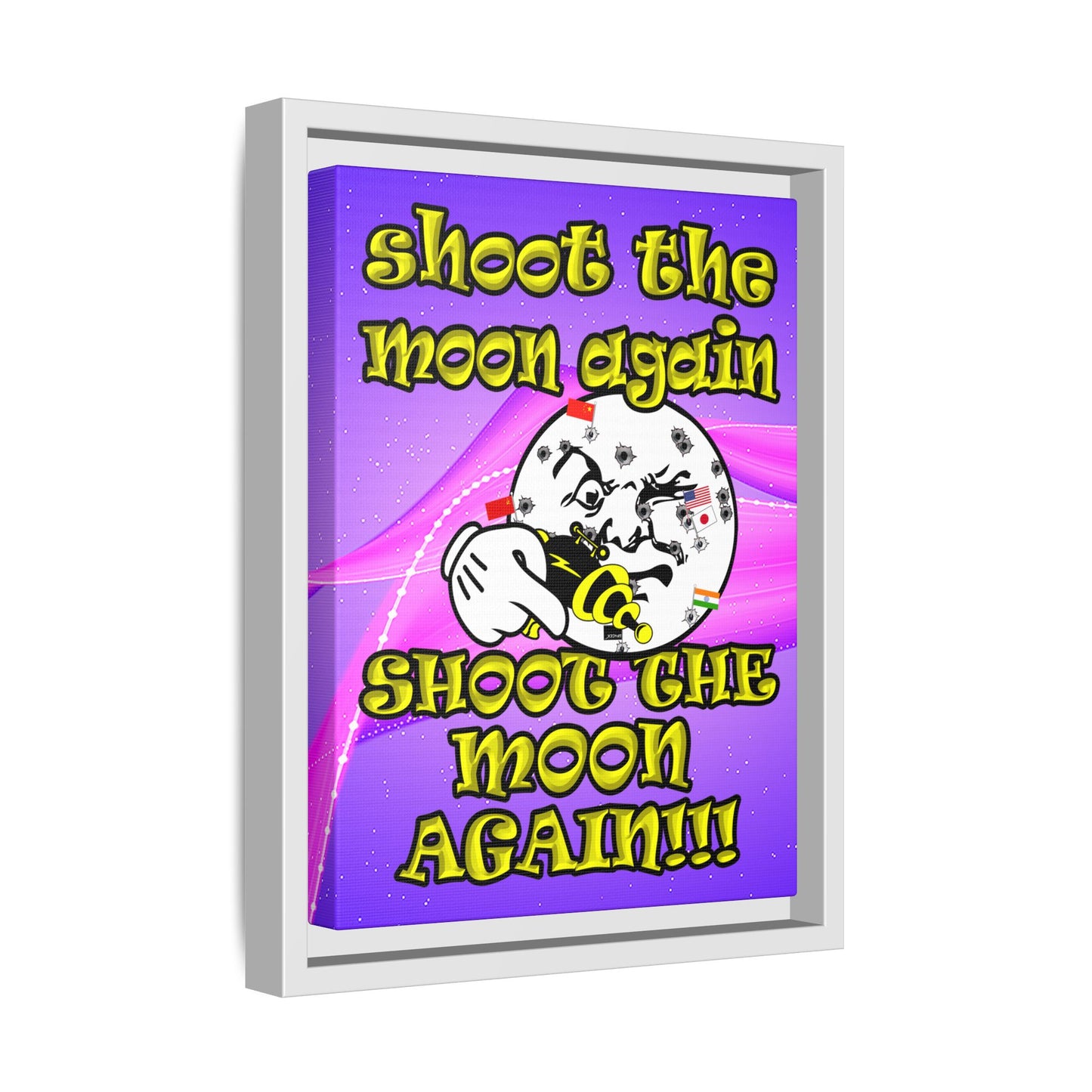 shoot the moon again - framed canvas art (purple-pink wave)