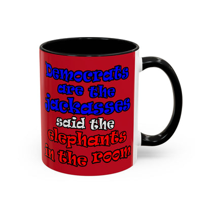 donkeys and elephants - Accent Mug (dark red)