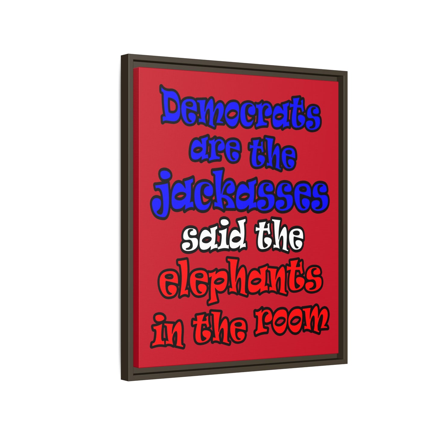 donkeys and elephants - framed canvas art (dark red)