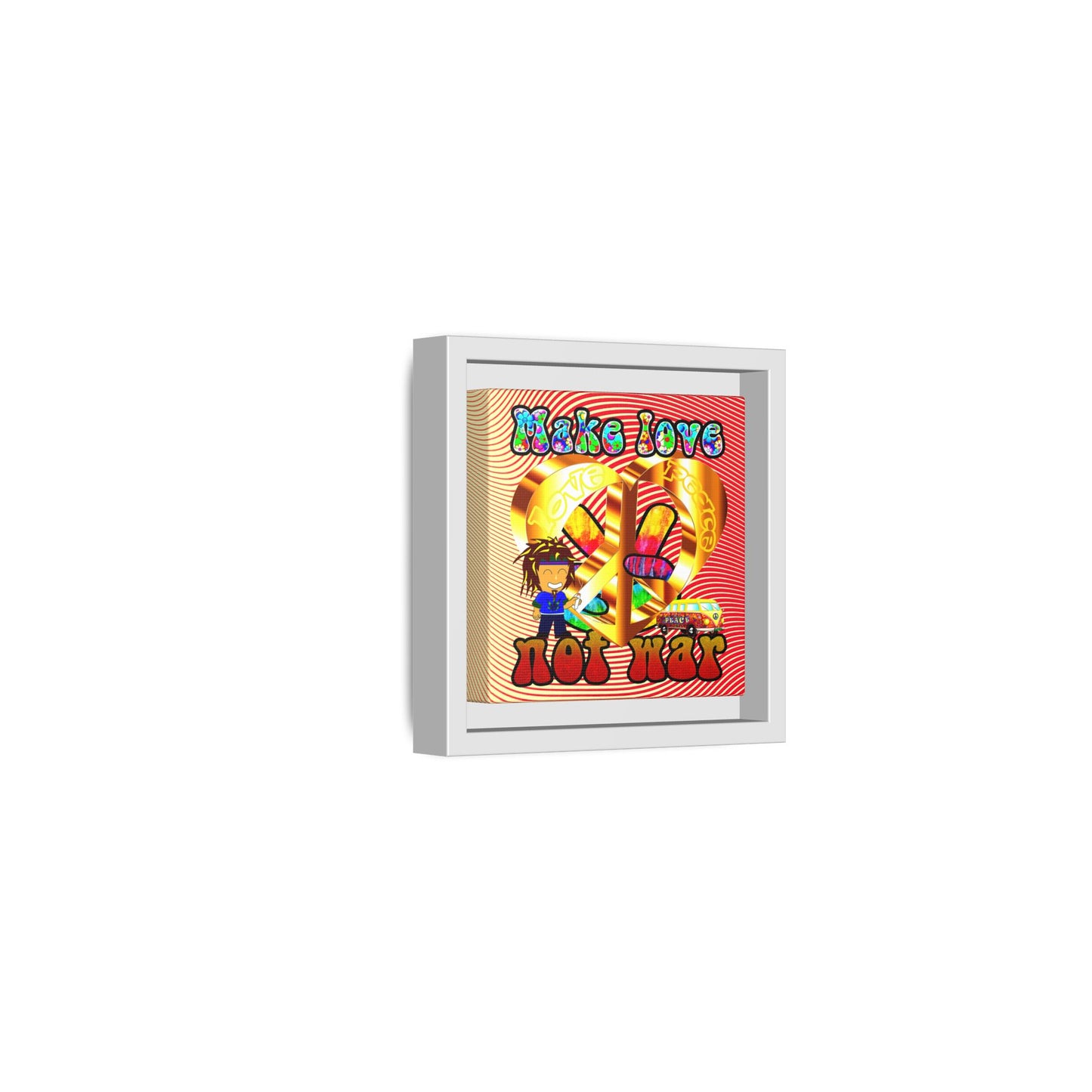 love peace - framed canvas art (yellow-orange wave)