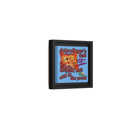 schrodinger's cat - framed canvas art (light blue)