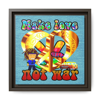 love peace - framed canvas art (faded blue)