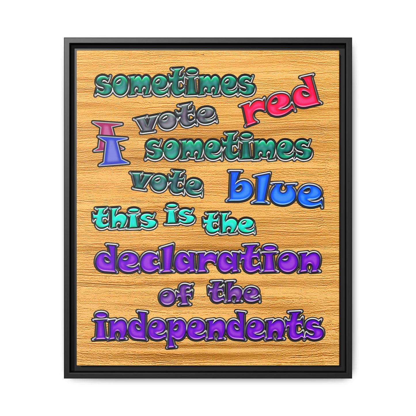 declaration of the independents - framed canvas art (butterscotch wood finish)