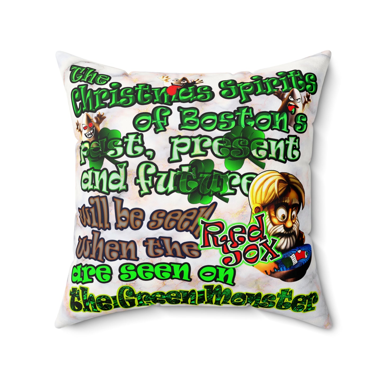 christmas spirits of boston - Faux Suede Square Pillow - (white marble)