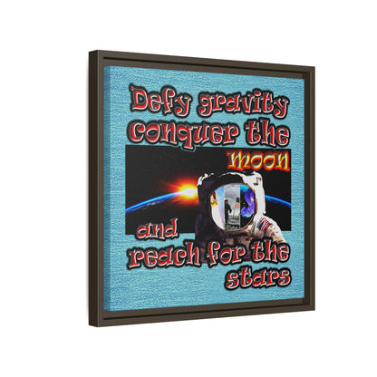 defy conquer reach - framed canvas art (faded blue)