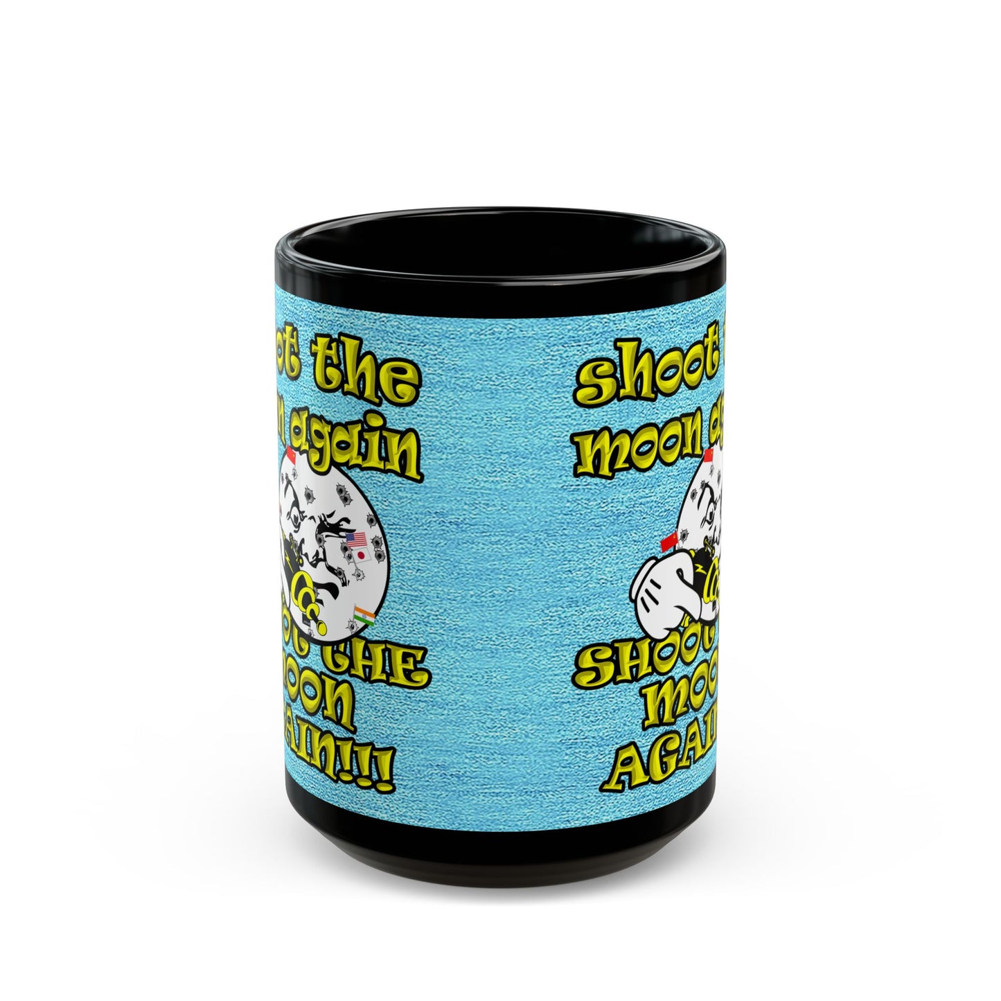shoot the moon again - Black Mug (faded blue)