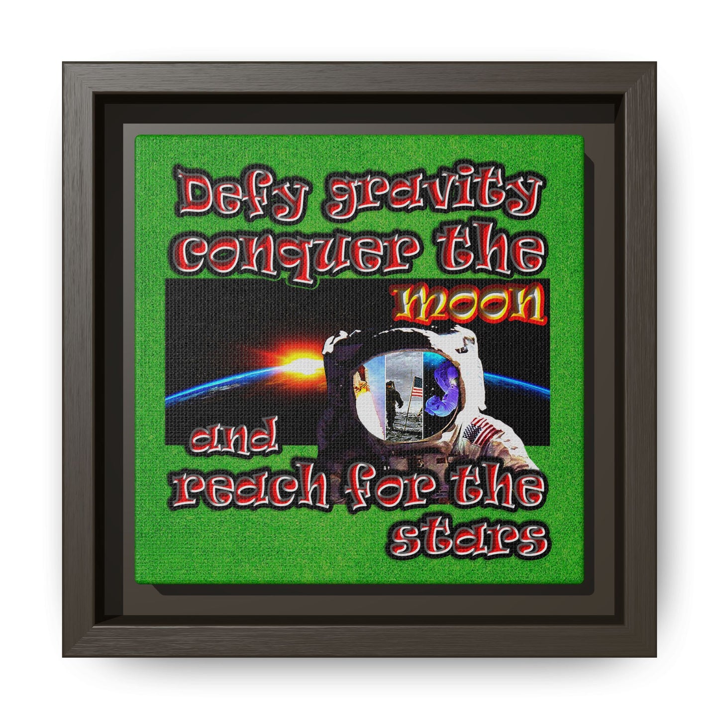 defy conquer reach - framed canvas art (green turf)