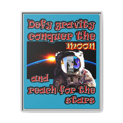 defy conquer reach - framed canvas art (turquoise)