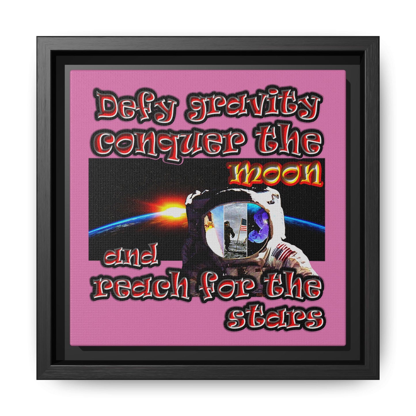 defy conquer reach - framed canvas art (light pink)