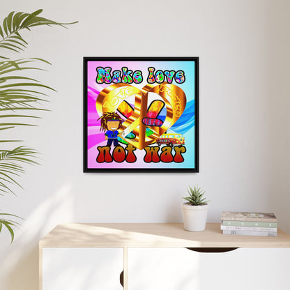 love peace - framed canvas art (light blue-pink wave)