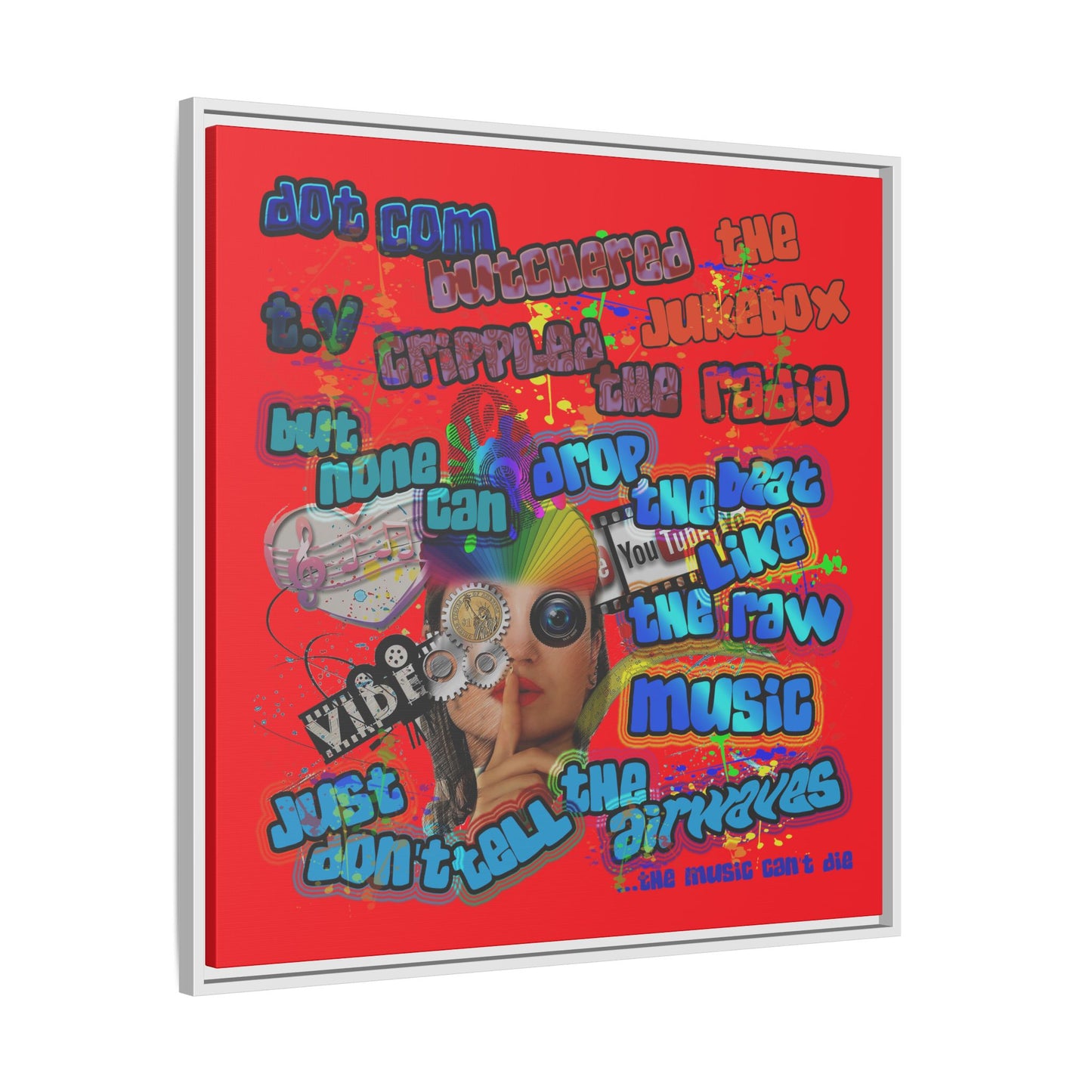drop the beat - framed canvas art (red)