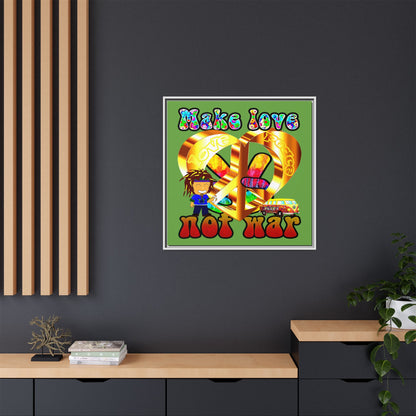 love peace - framed canvas art (green)