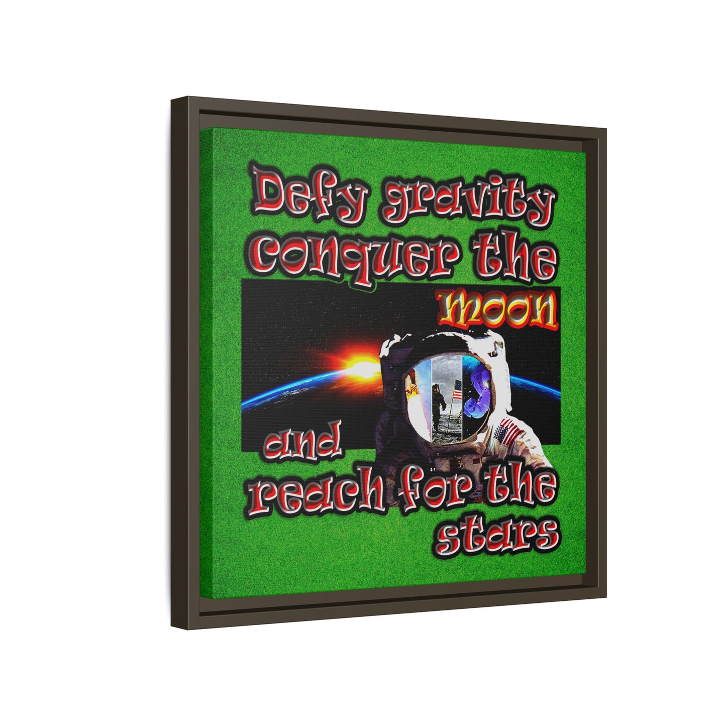 defy conquer reach - framed canvas art (green turf)