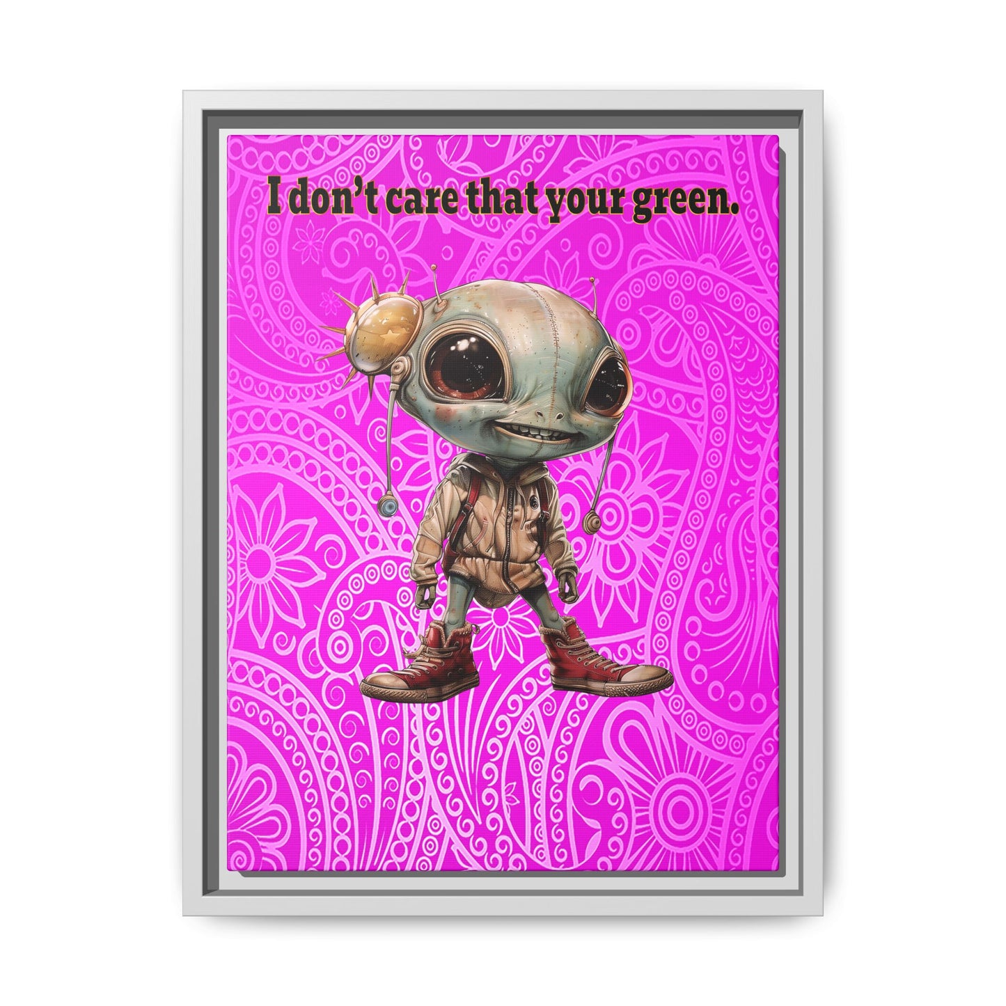 I don't care that your green - framed canvas art (pink swirl)