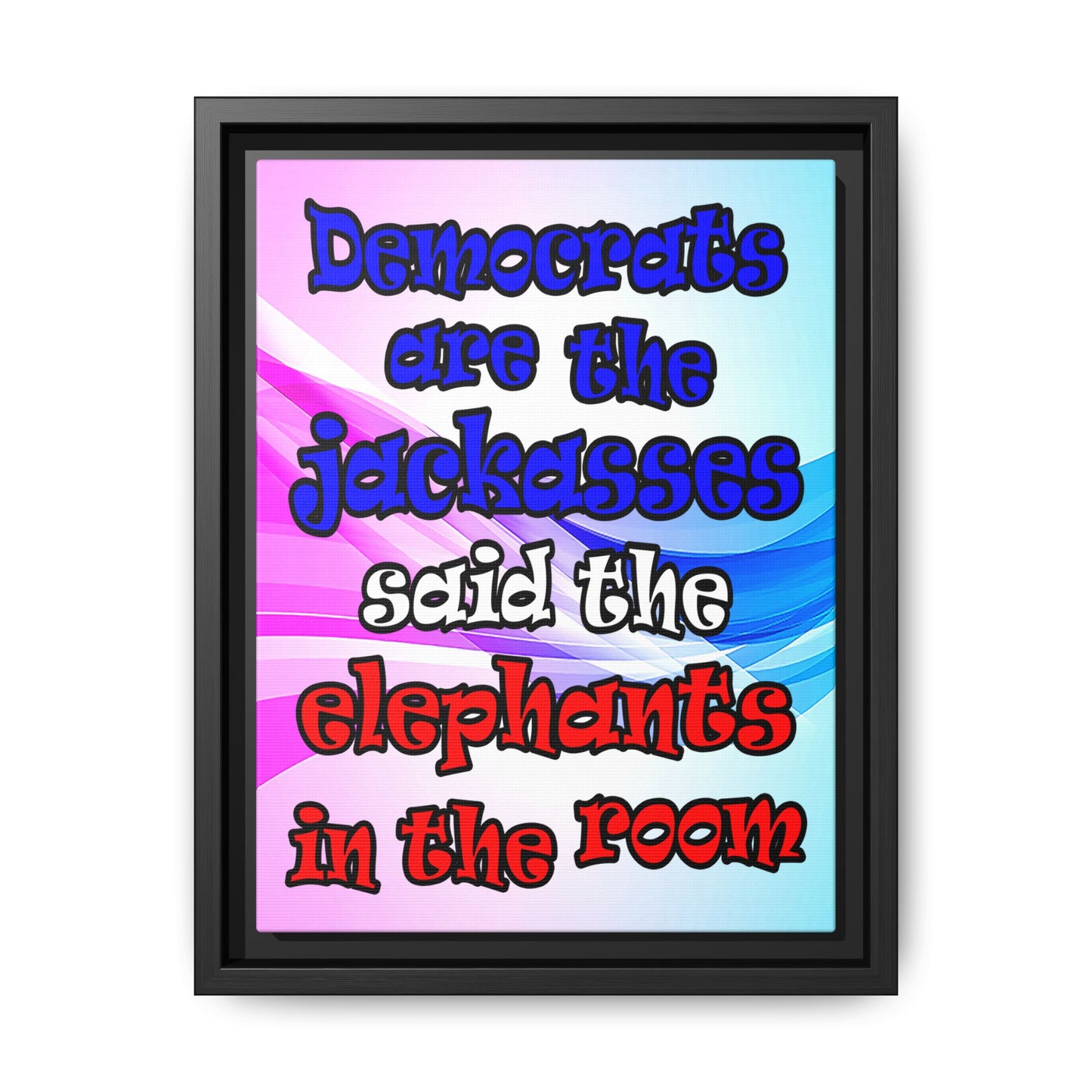 donkeys and elephants - framed canvas art (light blue-pink wave)