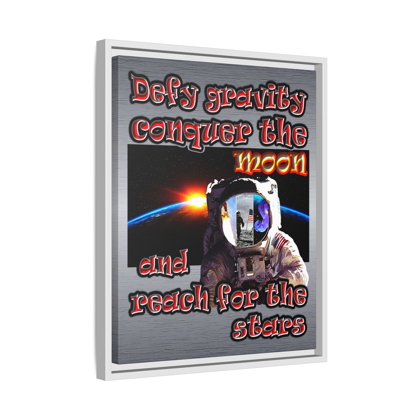 defy conquer reach - framed canvas art (brushed nickel)