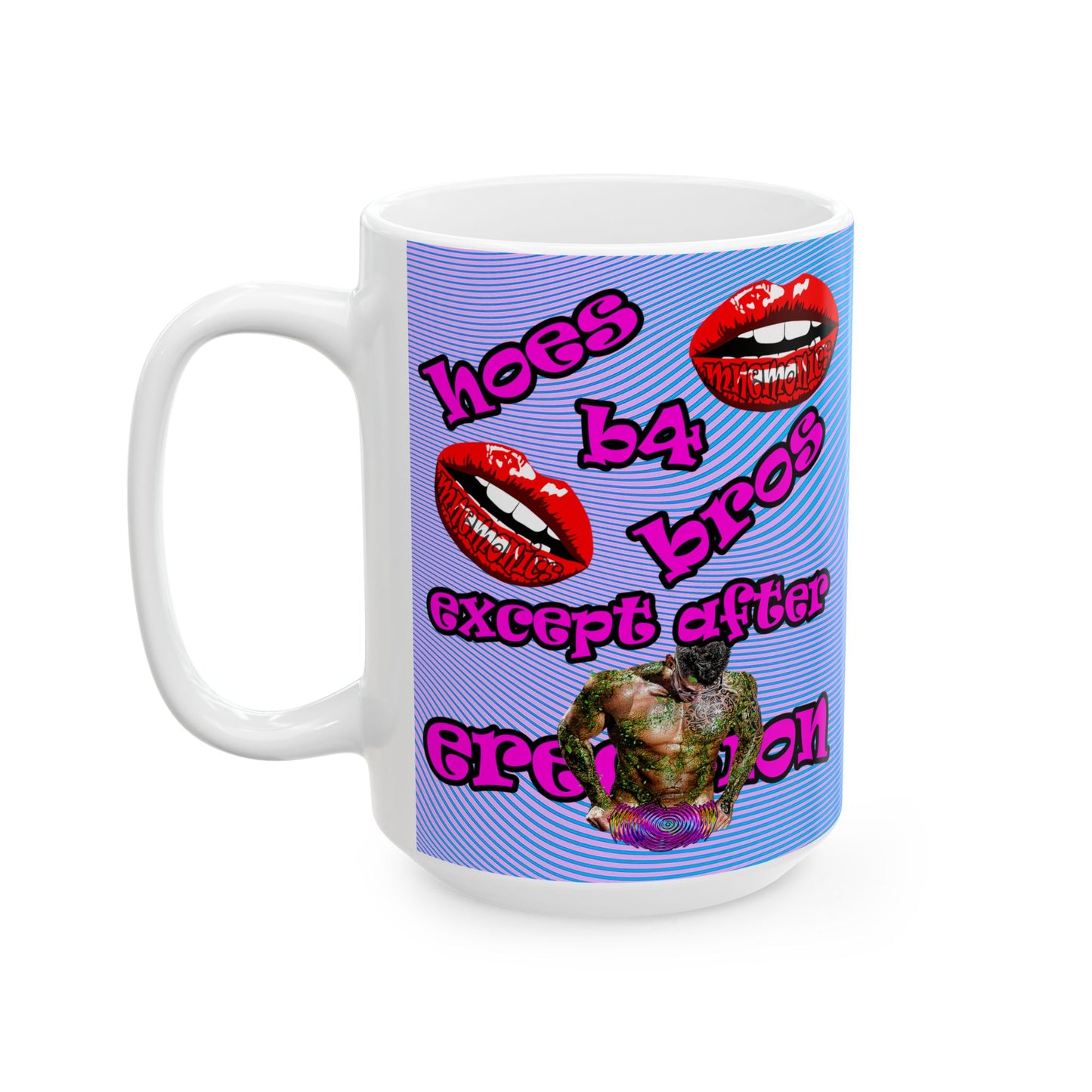 hoes b4 bros - White Mug (light blue-purple wave)