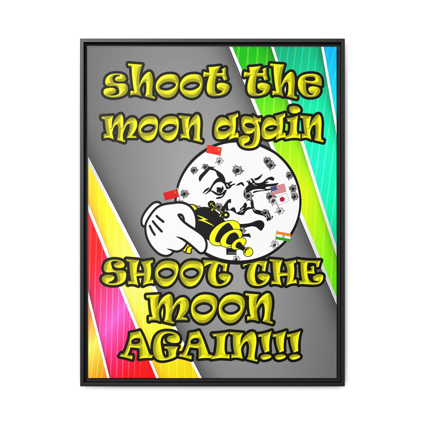 shoot the moon again - framed canvas art (rainbow split)