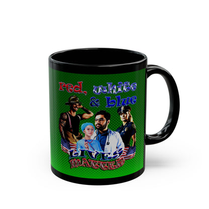 rw&b lives matter - Black Mug (logo green)