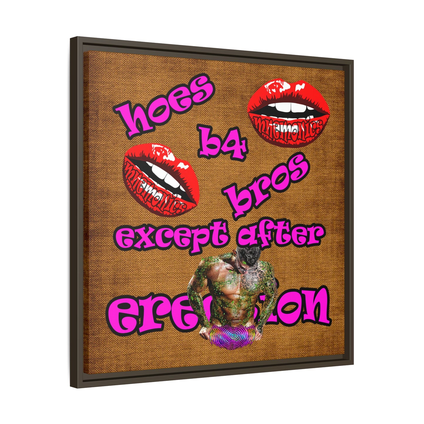 hoes b4 bros - framed canvas art (brown papyrus)