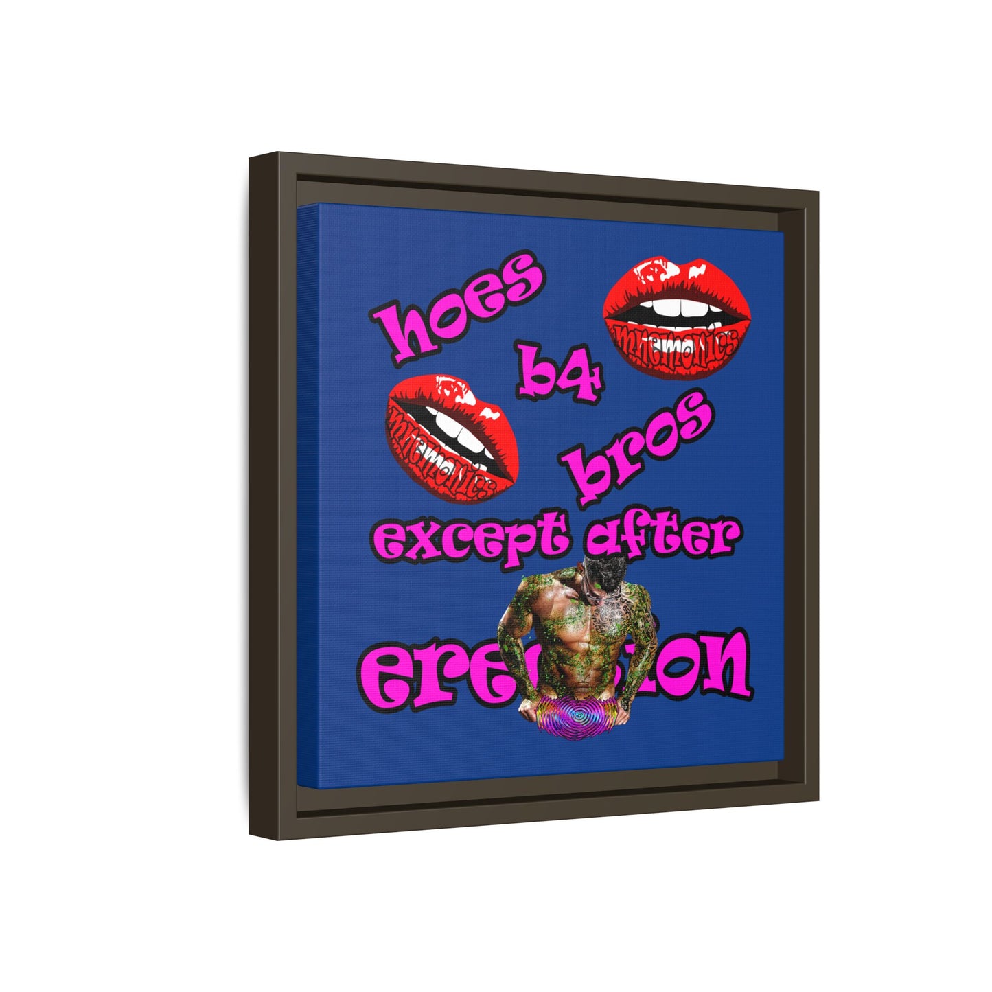 hoes b4 bros - framed canvas art (dark blue)